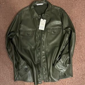 Mens Zara leather green shirt size XL NWT